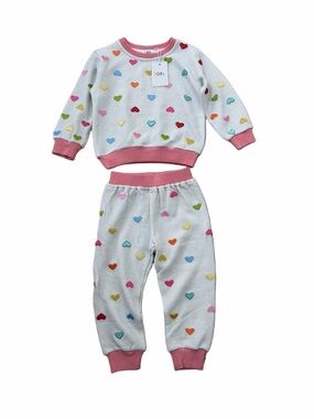 Lola + the Boys NWT Size 3 I love You Sweatpants Crewneck Set Pale Grey Hearts